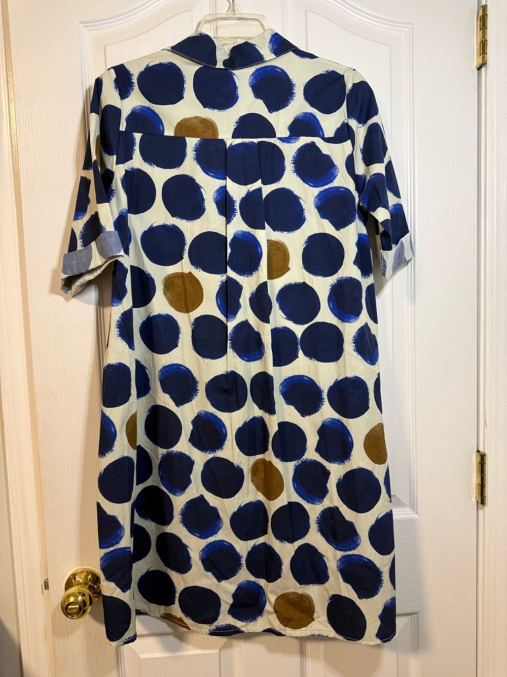 Noeline Polka Dot Midi Shirt Dress in Navy & Tan 100% Cotton Small - Picture 9 of 9